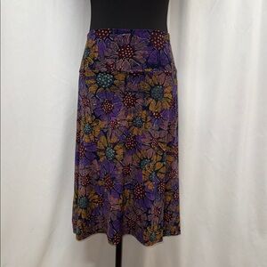 LuLaRoe S Purple Yellow Floral A Line Stretch Skirt Casual